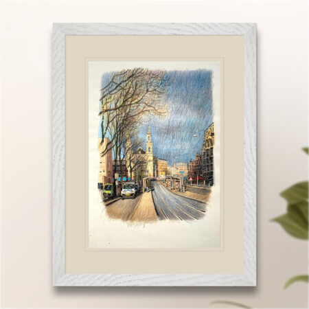 Mozes en Aäronkerk drawing framed on wall