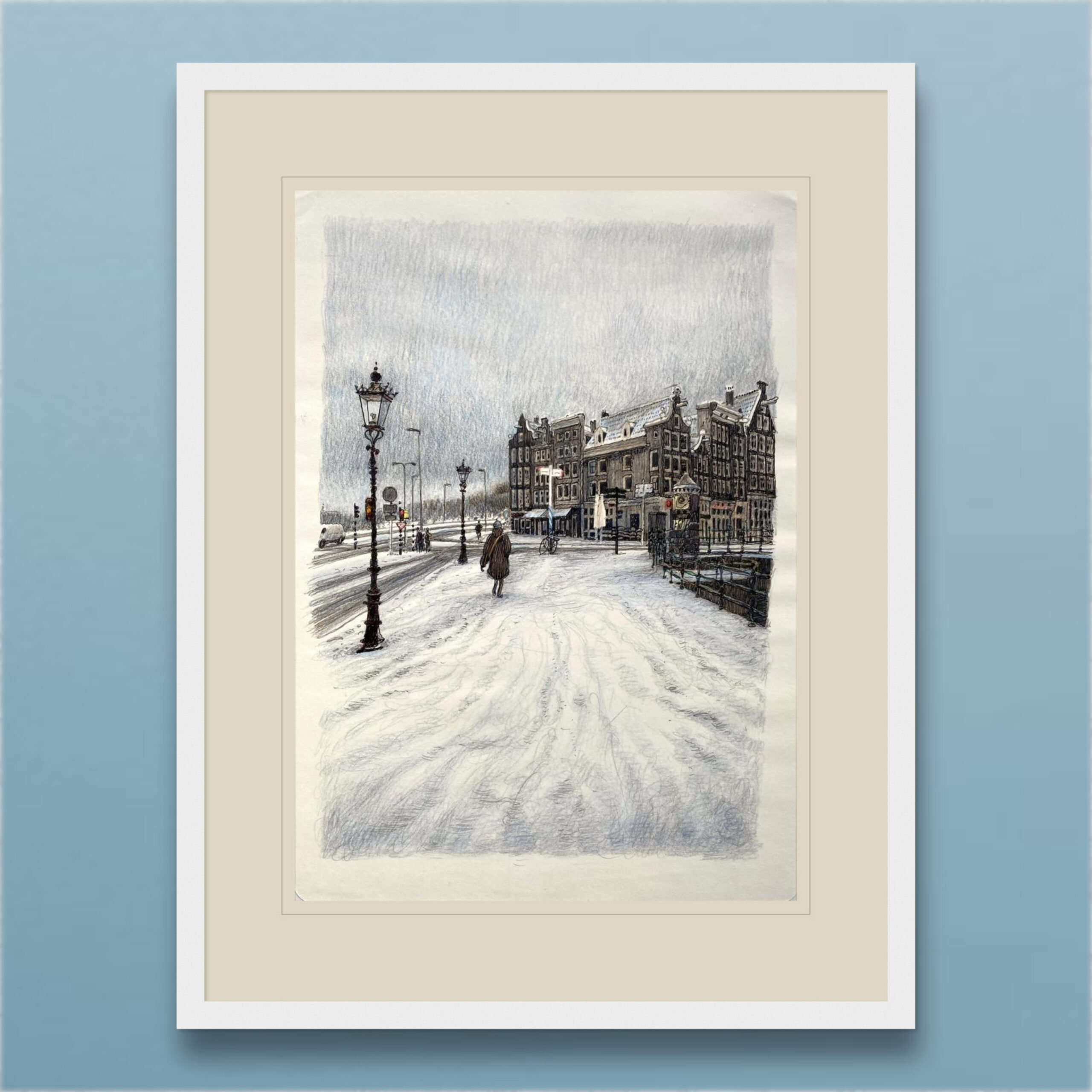 Prins Hendrikkade drawing framed on wall